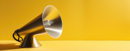 Megaphone isolated on yellow background. 3d render illustration.の素材