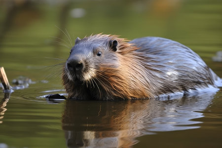 shot of a wild beaver swimming in a lake, nature seriesの素材