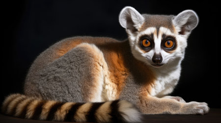 Ring-tailed lemur (Lemur catta) on black backgroundの素材