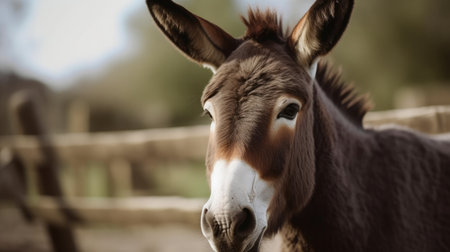 Donkey in the paddock, close-up, selective focusの素材