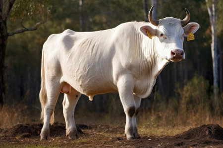 White cow in a field in the countryside of Brazil, South America.の素材