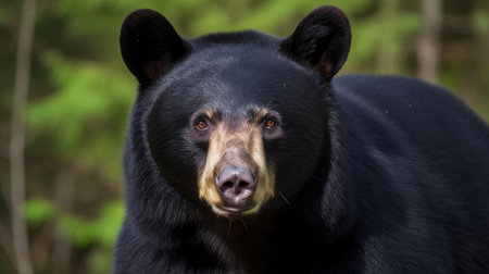 Close-up of a black bear in the forest. Animal portraitの素材
