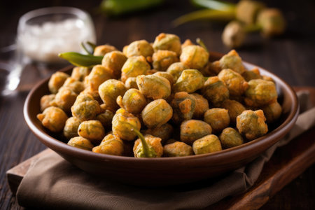 Roasted chickpeas on rustic wooden background. Selective focusの素材