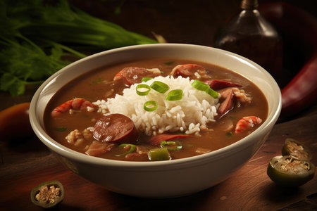 Curry with rice and chinese sausages on wooden backgroundの素材