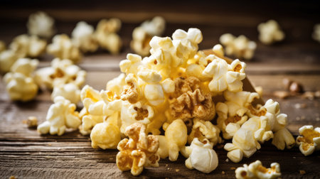Popcorn on wooden background. toning. selective focus on popcornの素材