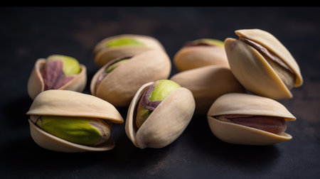 Pistachios on a dark background. Selective focus.の素材