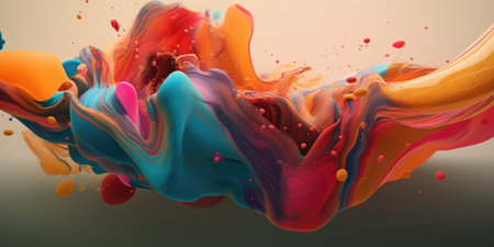 Colorful paint splashes on a black background. 3d renderingの素材