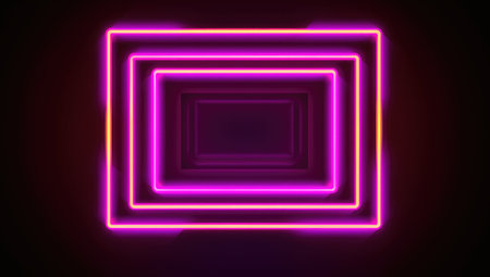 Neon square frame on a dark background. 3d rendering.の素材