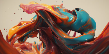 3d render, abstract background, multicolored paint mixing in waterの素材