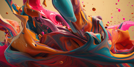 3d render, abstract background with colorful splashes of paint.の素材