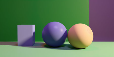 3d rendering of abstract geometric forms. Minimal scene with podiums.の素材