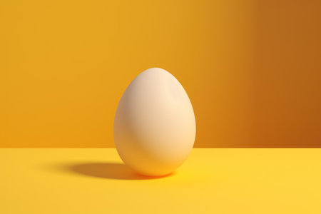 White egg on yellow background. Minimal easter concept. 3D renderの素材