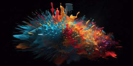 3d rendering of abstract colorful explosion on black background. Computer generated graphics.の素材
