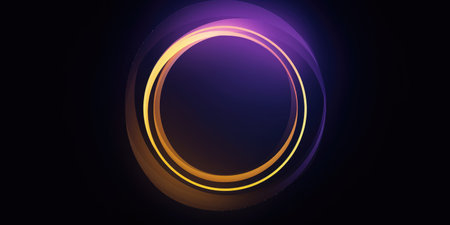 Neon circles abstract background, shiny glowing techno lines. Vector Illustrationの素材
