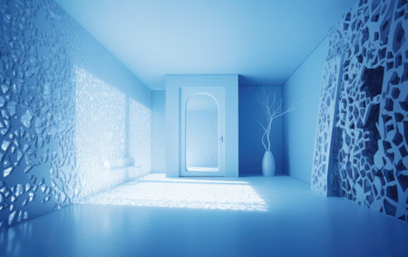 3D rendering of an empty room with a window and a doorの素材