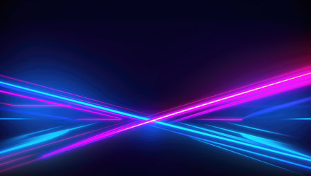 Neon lines abstract background. Laser rays in the dark. Vector illustrationの素材