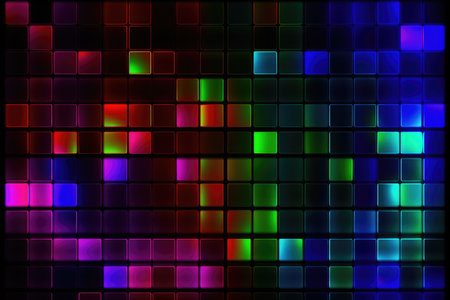 abstract background with squares in shades of blue, red and greenの素材