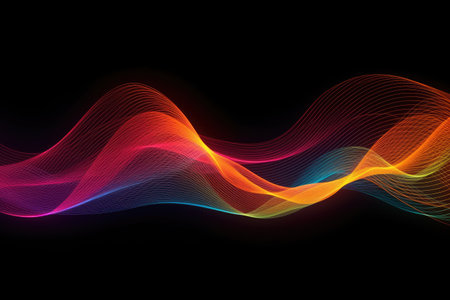 Abstract colorful wave on a black background. Vector illustration for your designの素材