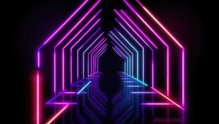 3D abstract background with neon lights. neon tunnel. 3d illustrationの素材