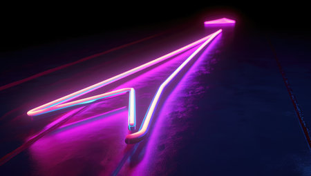 Neon sign on the road in the dark. 3d renderingの素材