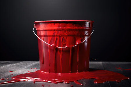 Paint bucket with red paint on black background. 3d renderingの素材
