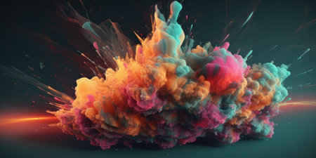 3d rendering of abstract colorful smoke explosion isolated on black background.の素材