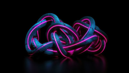 3d rendering of a group of twisted ribbons on a black backgroundの素材