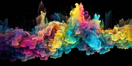 Abstract colorful smoke isolated on black background. Computer generated 3D photo rendering.の素材