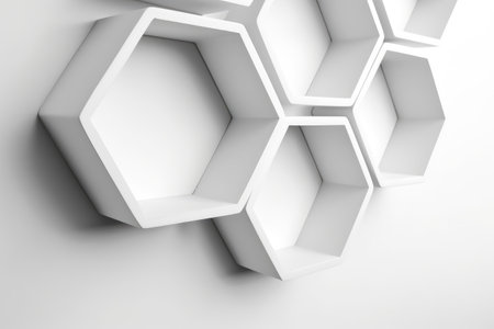 Abstract white background with hexagons, 3d render, square imageの素材