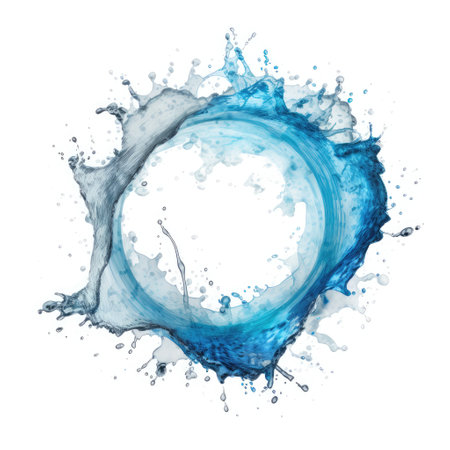 Blue water splash isolated on white background. Watercolor hand drawn illustration.の素材