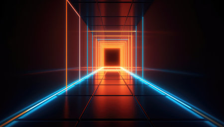 3D abstract background with neon lights. neon tunnel. 3d illustrationの素材