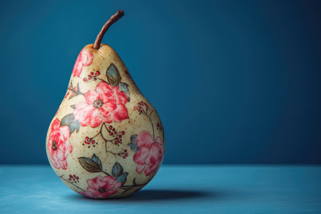 Still life with a pear on a blue background. Toned.の素材