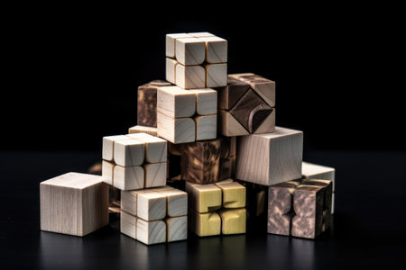 Wooden blocks on a black background. Conceptual photo of business success.の素材