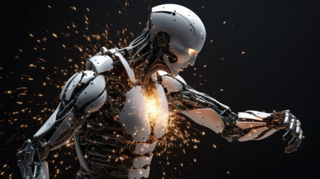 Cyborg with glowing sparks. This is a 3d render illustrationの素材