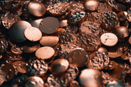 Close up of a pile of copper coins. Shallow depth of field.の素材