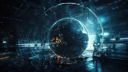 Globe and padlock on abstract background. 3D rendering.の素材