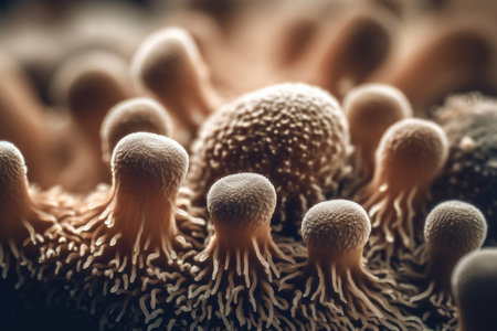 Macro image of a cluster of small mushrooms in the form of a human bodyの素材