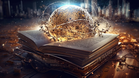 Composite image of globe and books. 3D rendering.の素材
