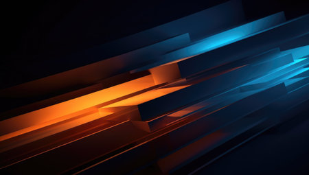 Abstract blue and orange glowing lines on black background. 3D renderingの素材