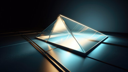 3d rendering of abstract geometric shape in dark space with blue lightの素材