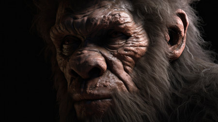 Portrait of an old monkey on a black background close-upの素材