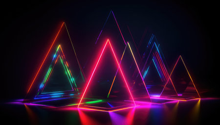 Abstract geometric background with neon lights. 3d rendering. Neon triangleの素材