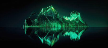 Iceberg with reflection on the water. 3D illustration. Black background.の素材