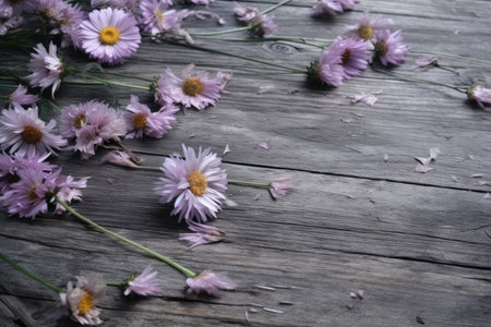 pink daisies on a wooden background. place for textの素材