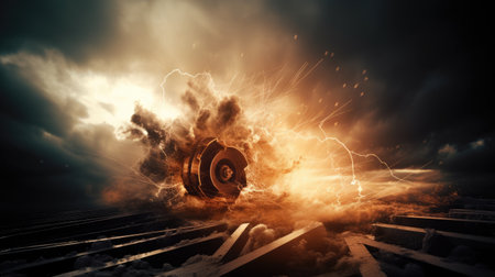 Conceptual image with burning car. Mixed media. Mixed mediaの素材