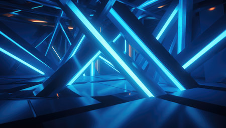 3D abstract background with neon lights. 3d render illustration.の素材