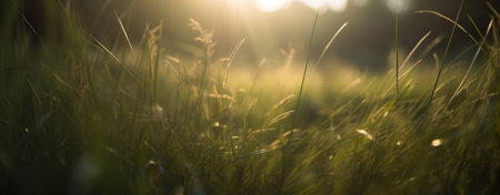 Sunset in the summer meadow with grass. Soft focus.の素材