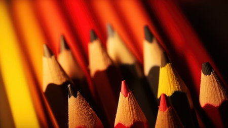 Close-up of colorful pencils with shallow depth of field.の素材