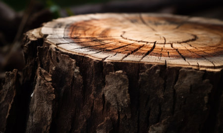 Close up of a tree stump in the forest. Shallow depth of fieldの素材