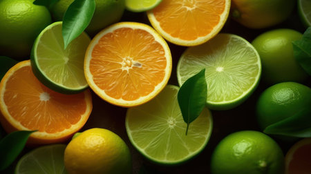 Citrus fruit background with lemons, limes and orangesの素材